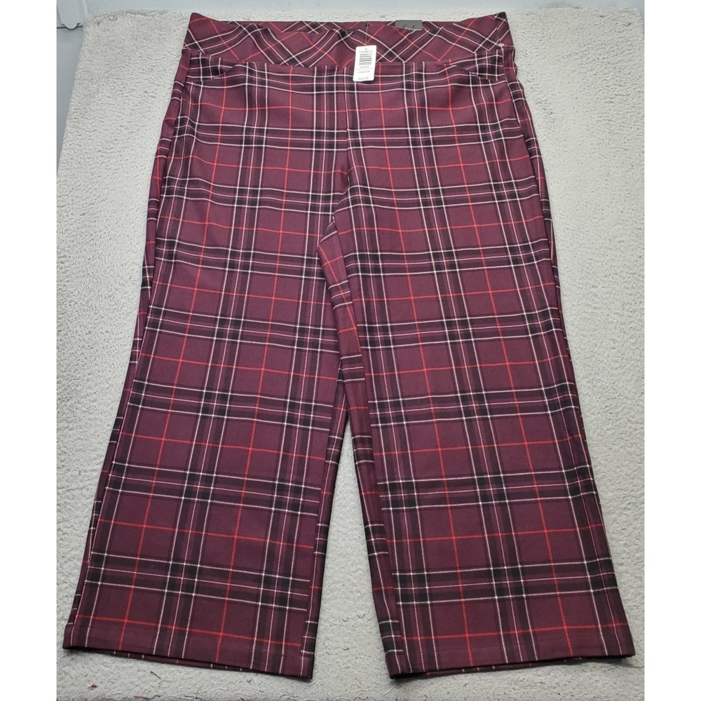 Studio by Torrid Pants Womens 4 Multi Plaid Ponte Stretch Pixie Wide Leg Pull On